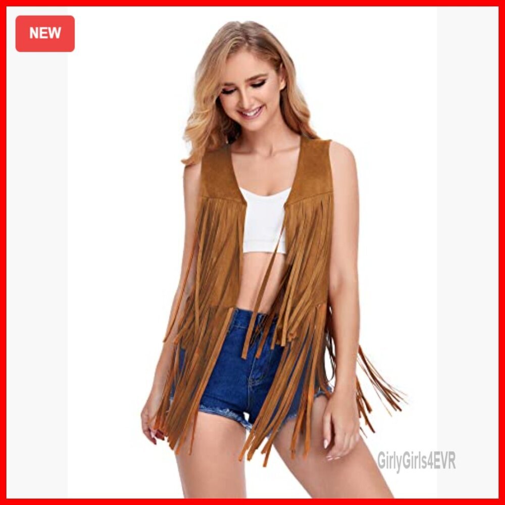 Faux Suede Tassel Vest X-Large Hippie Festival Cardigan - Picture 7 of 7